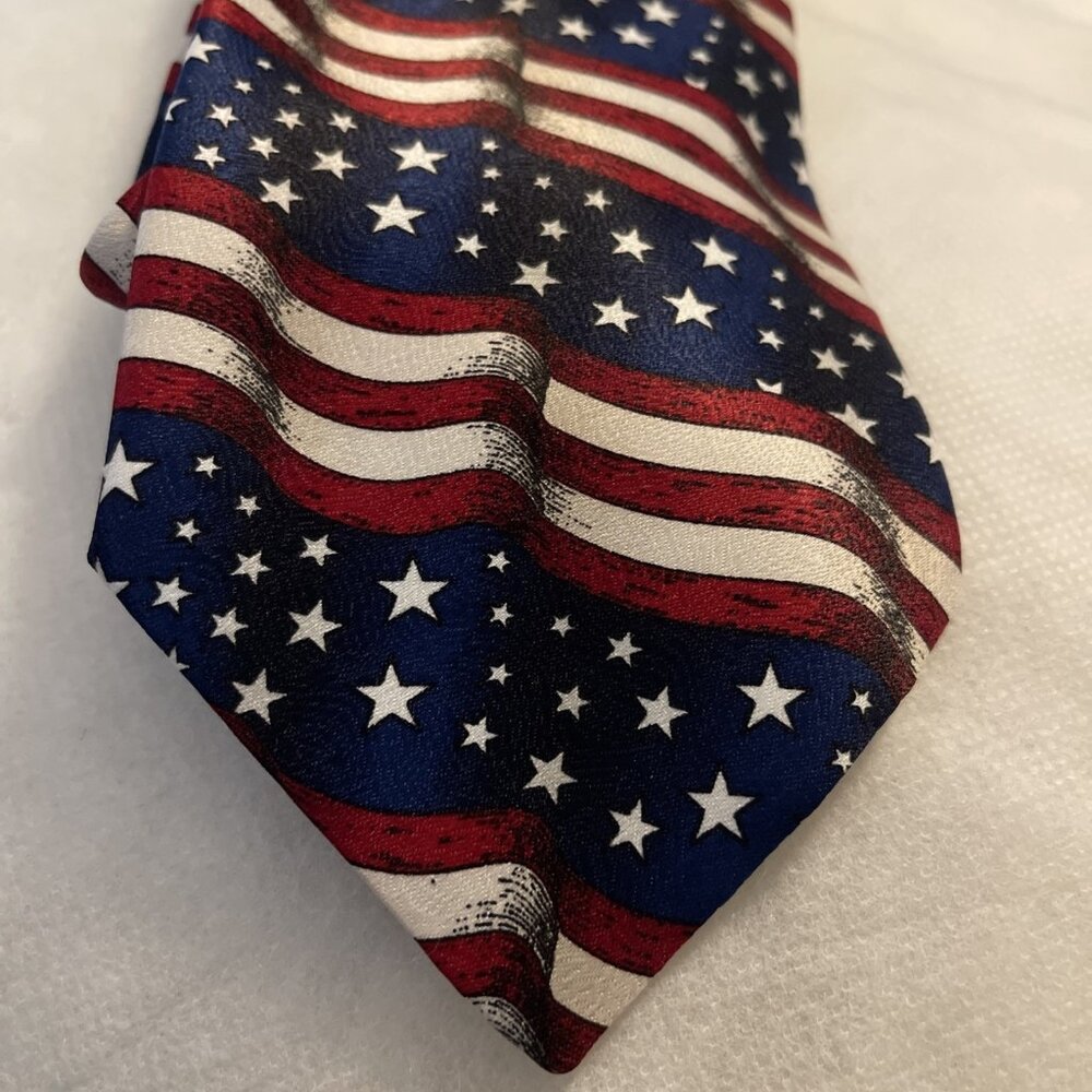 One America Men's Necktie Tie Silk Satin American Flag All Over Made USA 56"